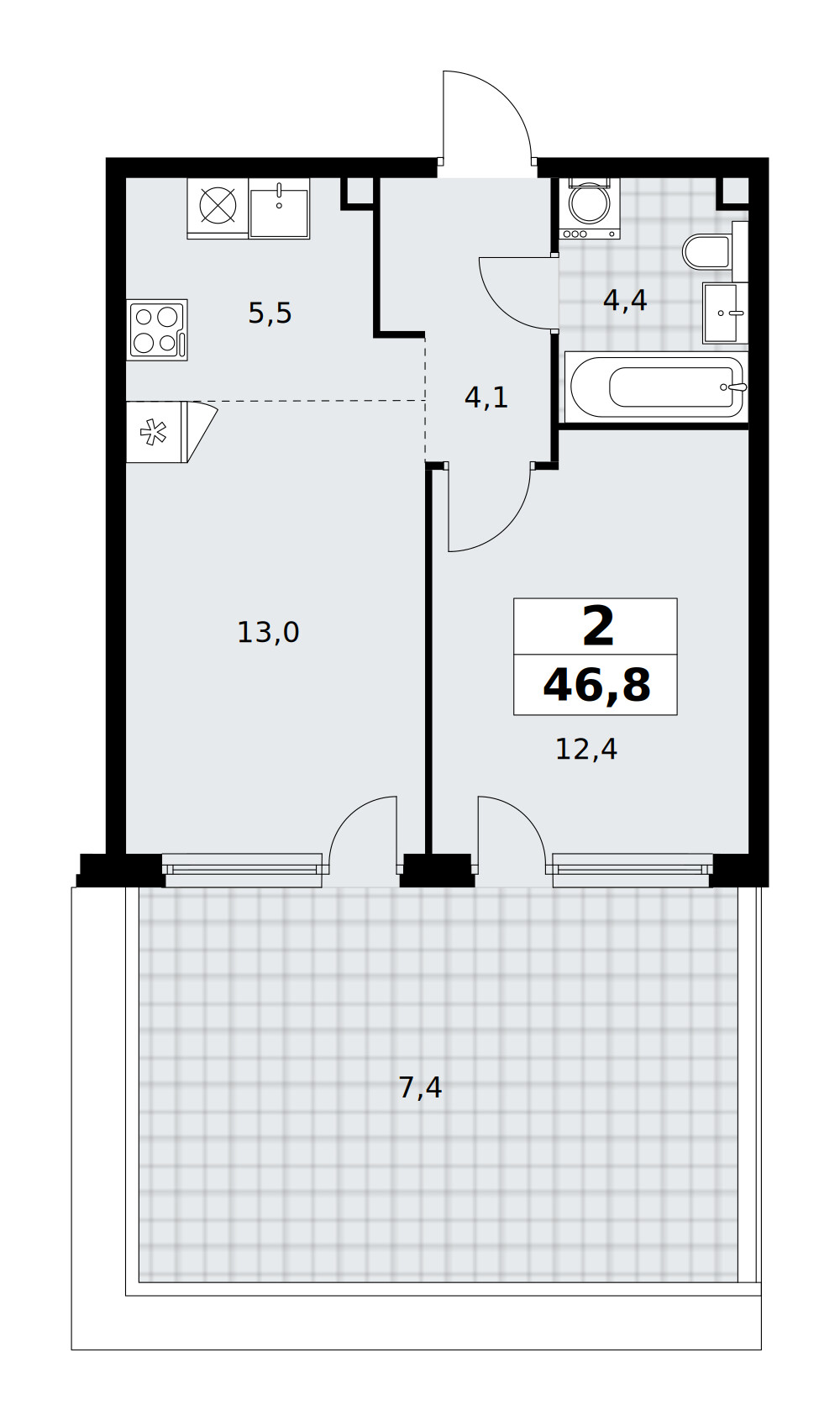 Скандинавия — Евродвушка · 46,8 м²