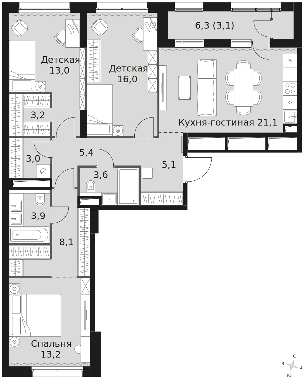 Sky Garden — 4-комнатная · 98,7 м²
