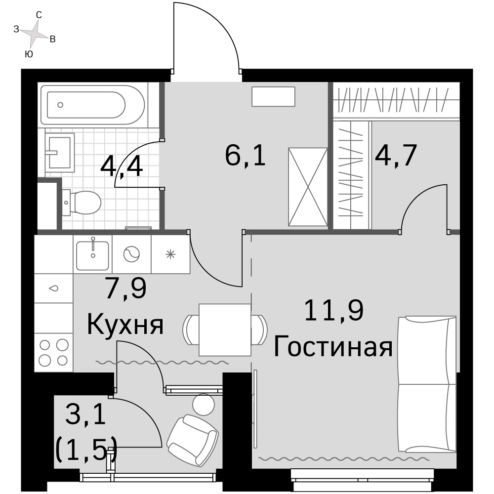 Sky Garden — Студия · 34,4 м²