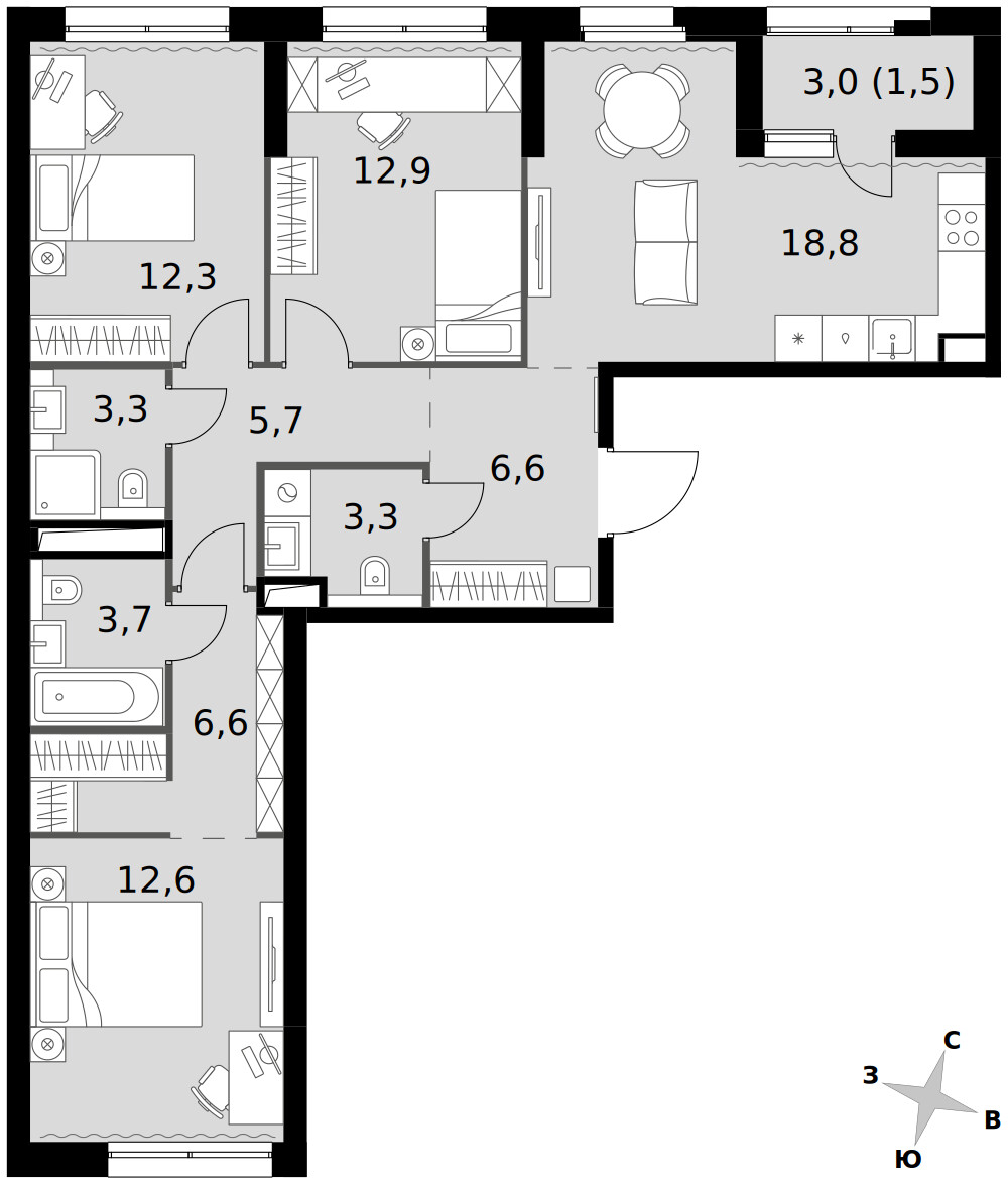 Sky Garden — 4-комнатная · 87,3 м²