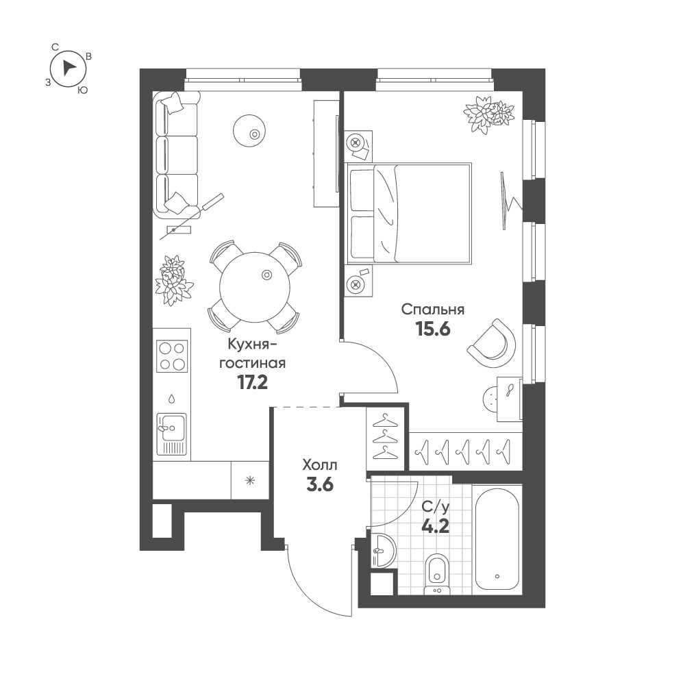 Соколин Парк — 1-комнатная · 40,6 м²