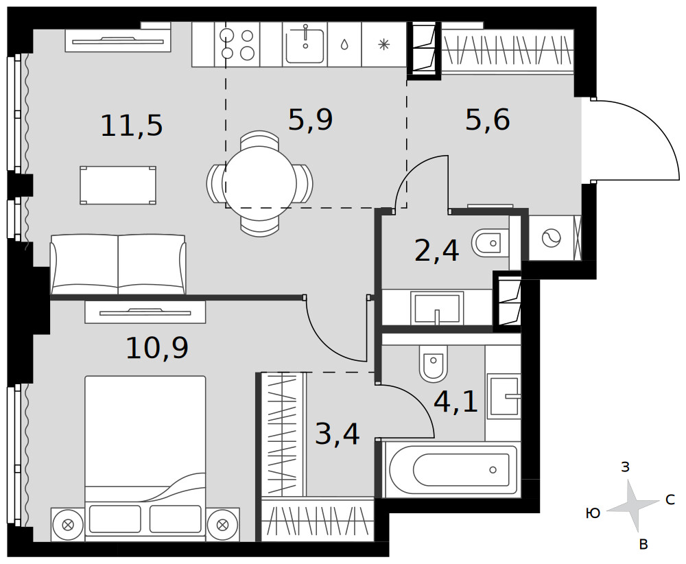 Sydney City — 2-комнатная · 43,8 м²