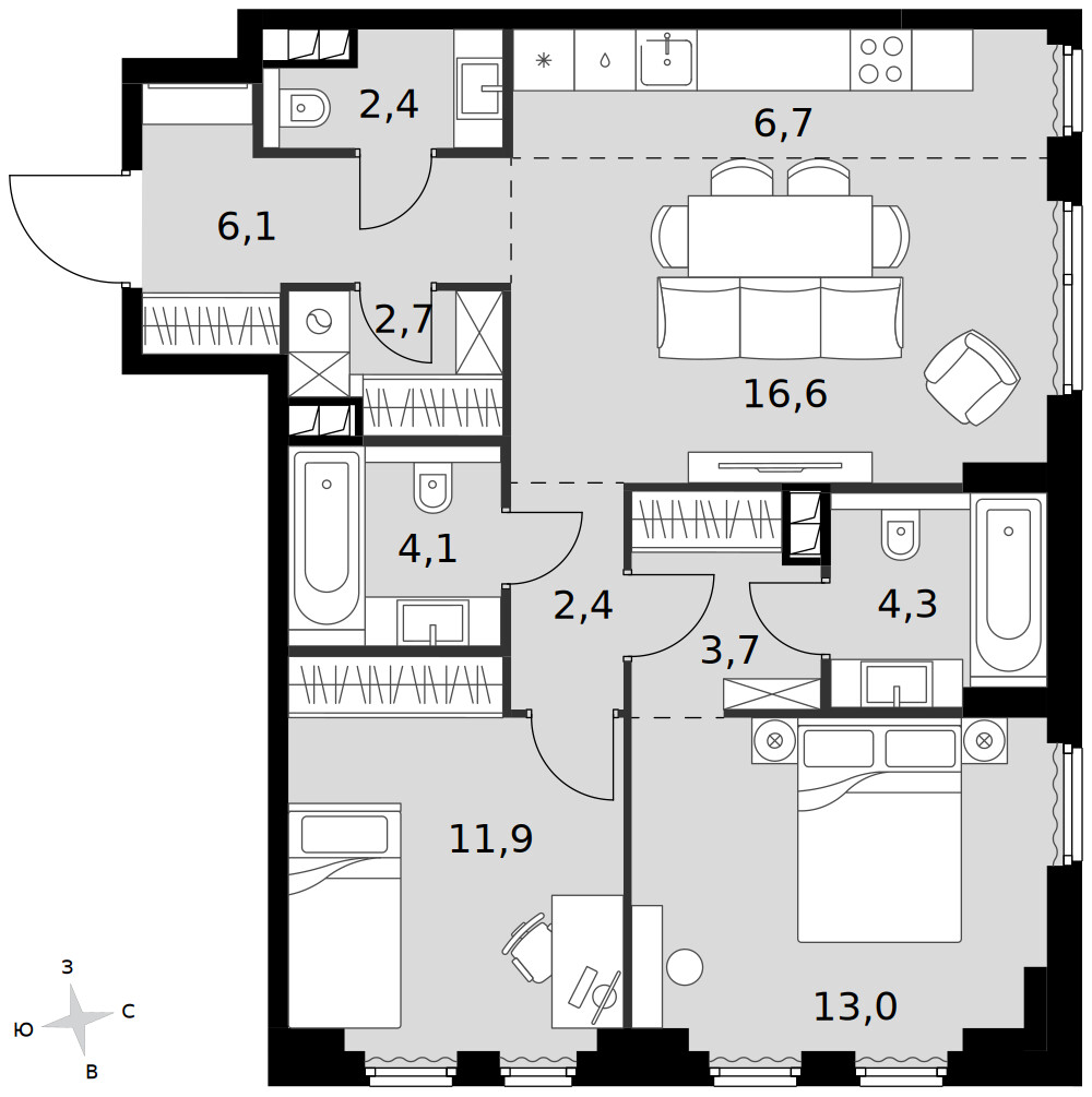 Sydney City — 3-комнатная · 73,9 м²