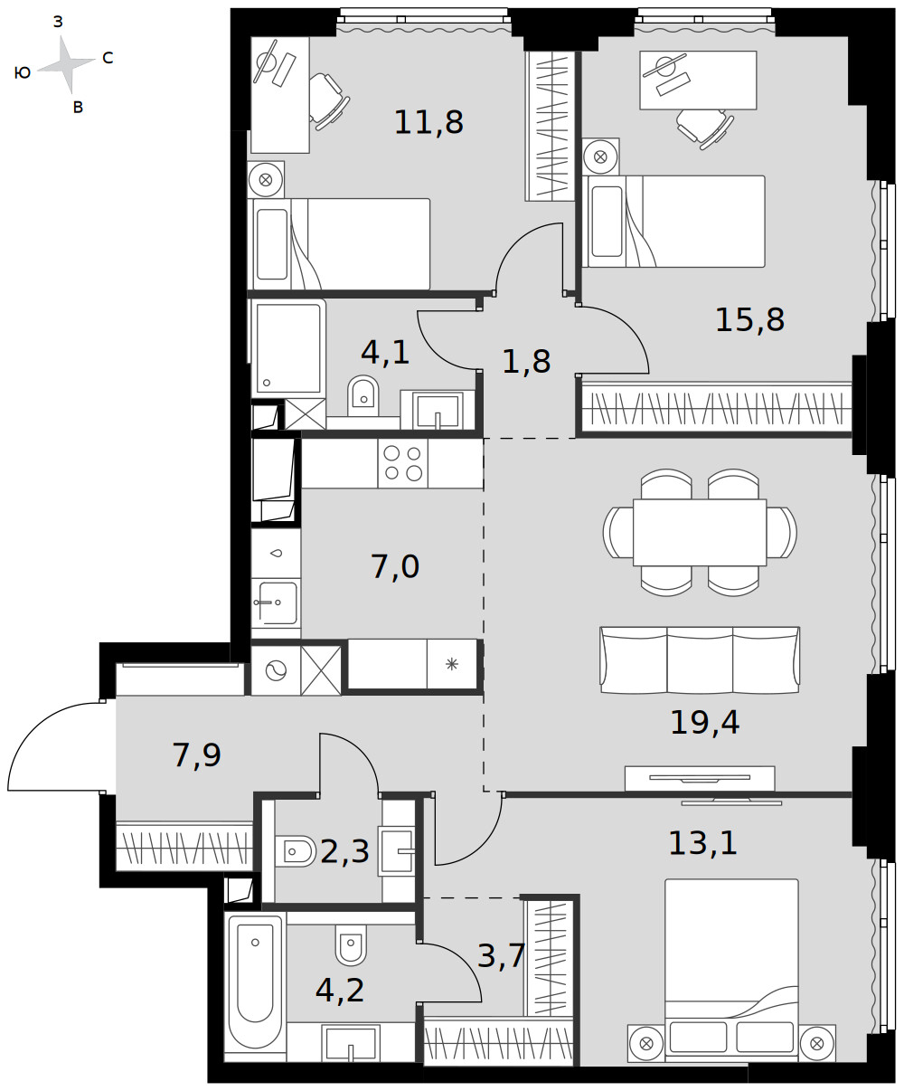 Sydney City — 4-комнатная · 91,1 м²