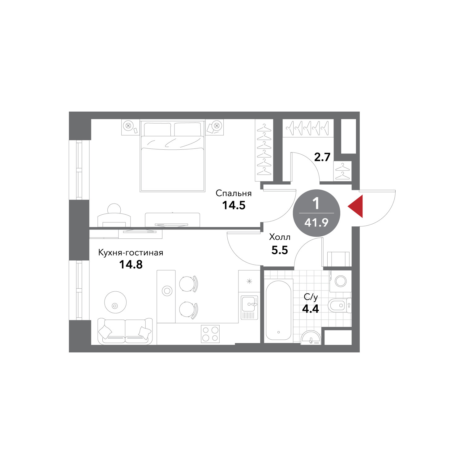 Voxhall — 1-комнатная · 42,2 м²