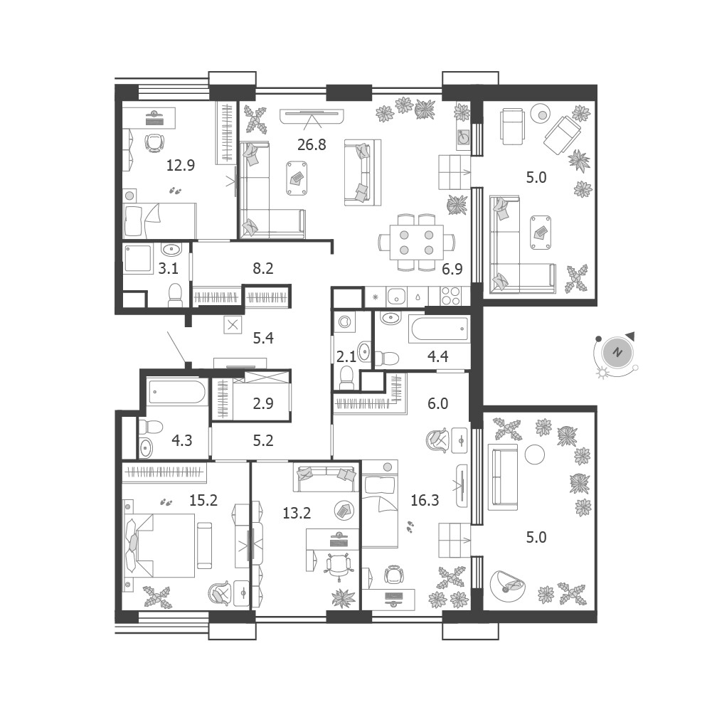 Voxhall — 5-комнатная · 142,9 м²