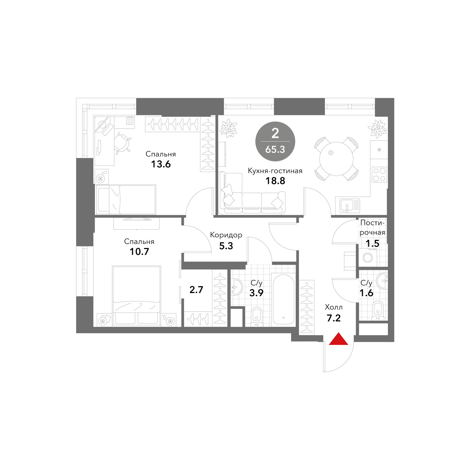Voxhall — 2-комнатная · 65,0 м²