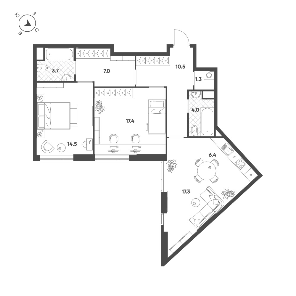 Voxhall — 3-комнатная · 81,8 м²