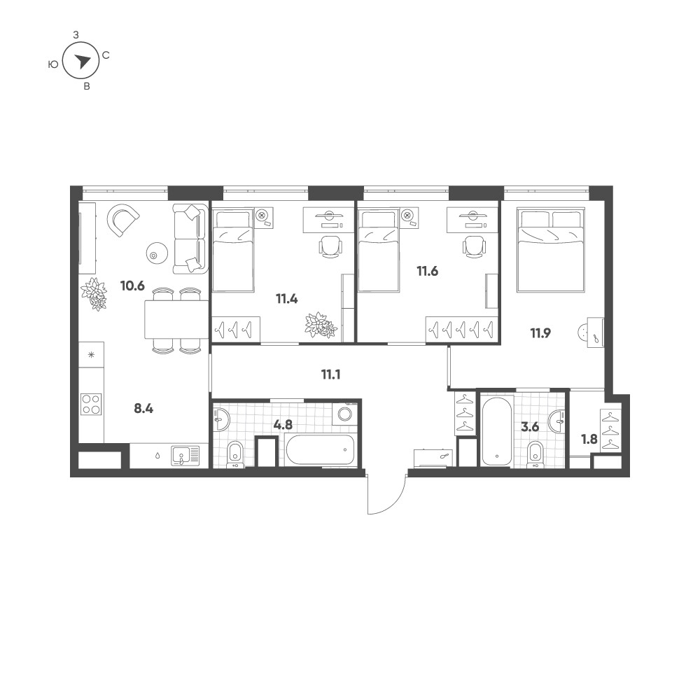Voxhall — 4-комнатная · 75,0 м²